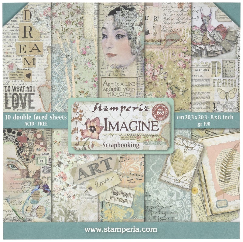 STAMPERIA INTERNATIONAL, KFT PAPER PAD 8X8 10PK IMAGINE, 20.3 x 20.3 (8" x 8"), Multicoloured